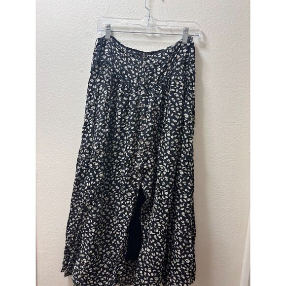 Free People Women's Medium Easy to Love Black Floral Midi Crop Top Set Outfit - Picture 6 of 8